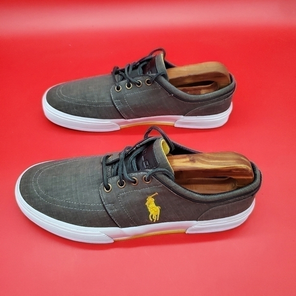 Polo Ralph Lauren Faxon Low Sneakers Men's 9D Shoes Grey Yellow - Picture 2 of 11
